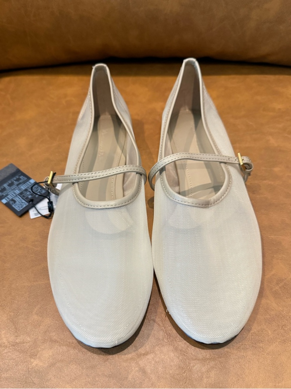 NWT Massimo Dutti Tan Mesh Ballet Flats Shoes Strap EU 40 US 9 - Picture 3 of 9